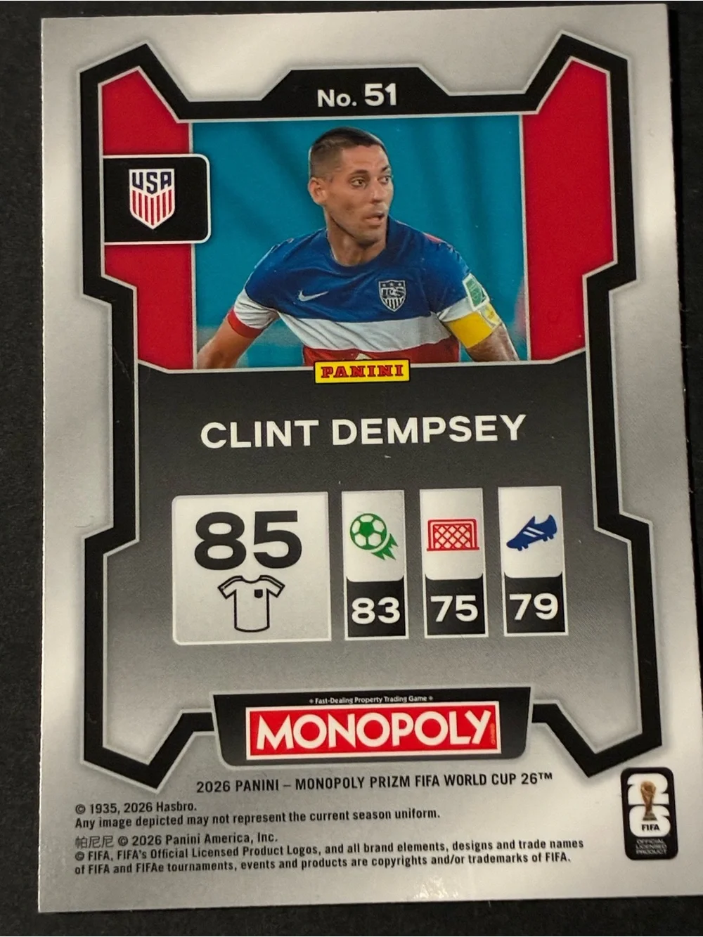 2026 Panini Prizm Monopoly FIFA World Cup USMNT #51 Clint Dempsey Base Card